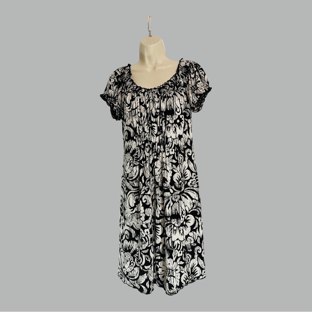 Lucy & Laurel Fit and Flare Stretchy Midi Pull Over Patterned Dress High Waist 8